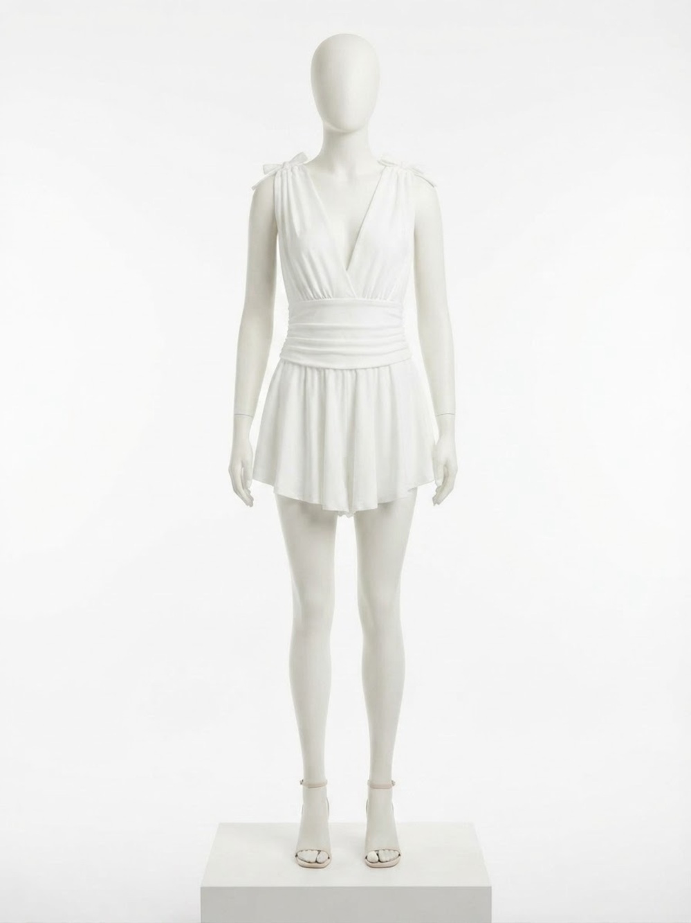 White Sleeveless V-Neck Fit & Flare Dress